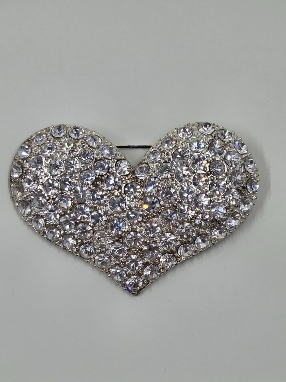 Pavé Clear Rhinestone Solid Heart Brooch Silver Tone Crystal Pin Statement Piece